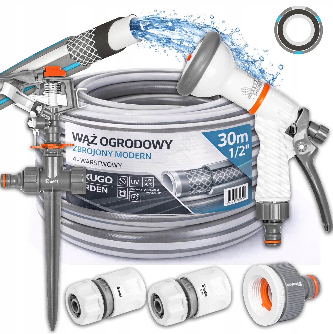 Hadice 1/2" 30 m 4 Vrstvy Modern Gun Zavlažovač Set Bradas