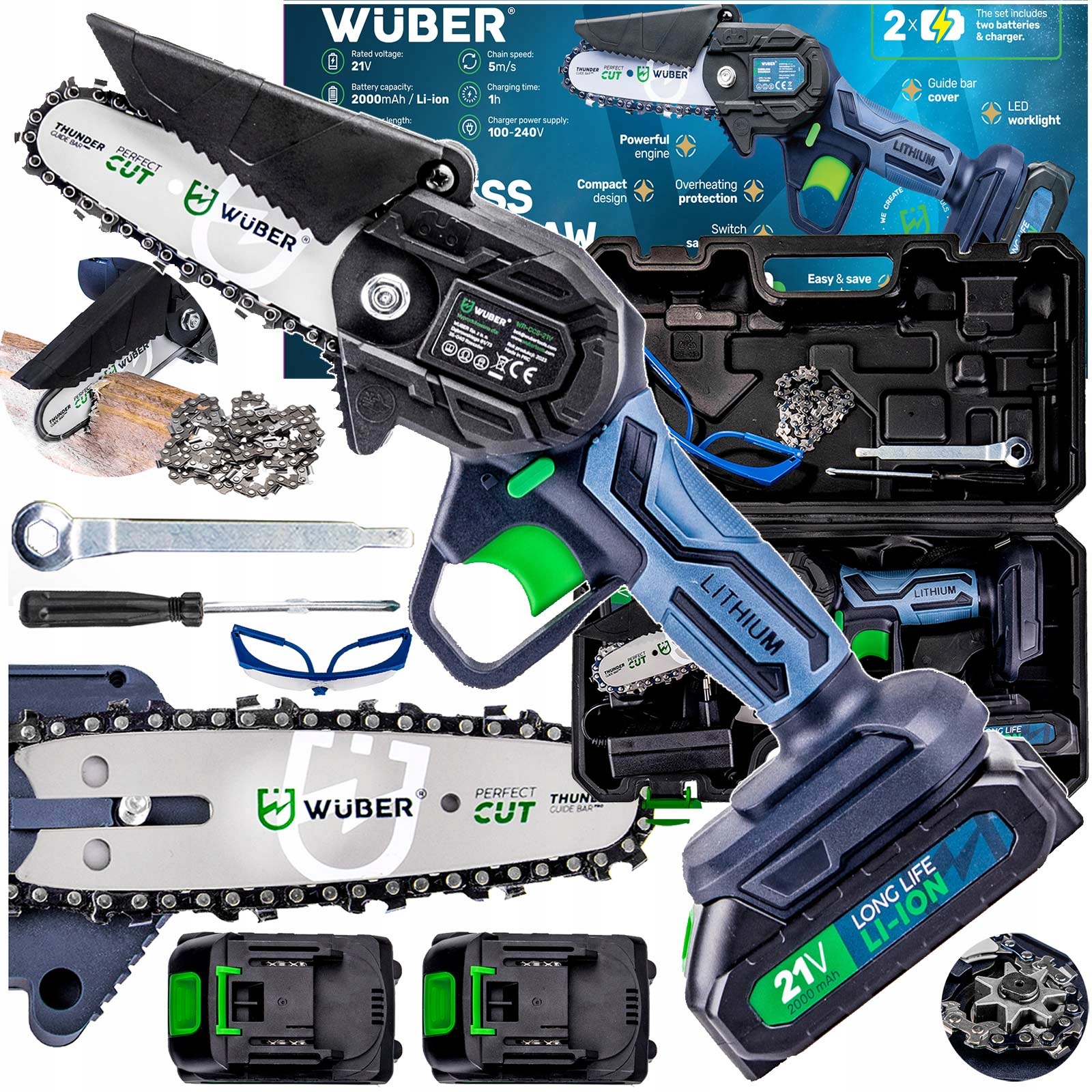 Akumulatorowa Piła Łańcuchowa Mini Pilarka Gałęziówka 2xAKU 2xPROWADNICA