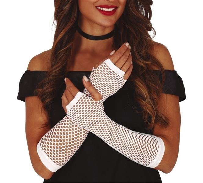 RĘKAWICZKI DŁUGIE SIATECZKA BIAŁE KARNAWAŁ DISCO