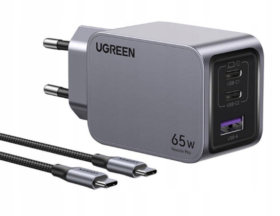 Ładowarka sieciowa Ugreen Nexode Pro Usb 2xUSB-C 65W Czarna kabel Usb-c