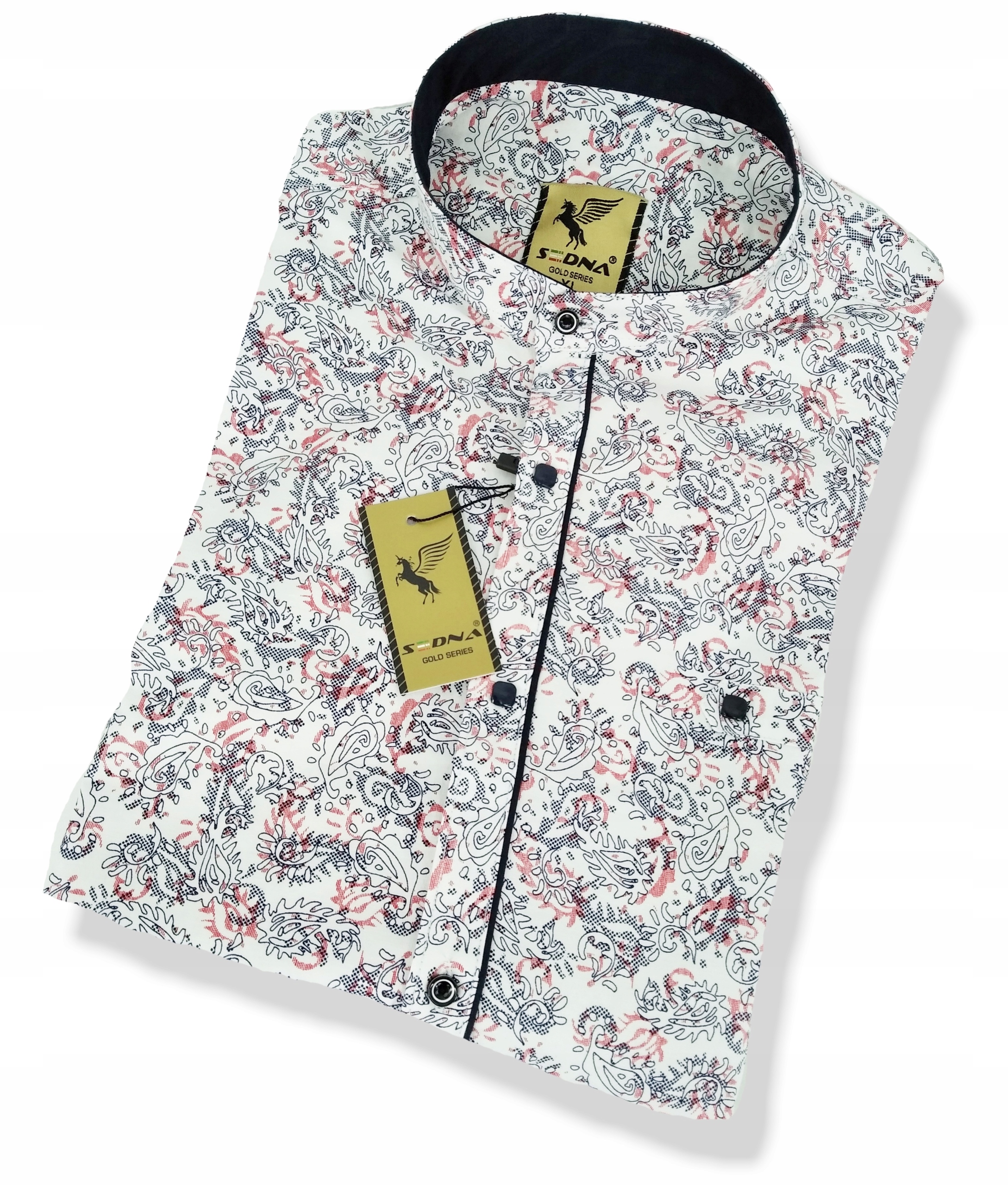 KOSZULA MĘSKA BIAŁA WZOREK ZE STÓJKĄ SDN 676 M Rozmiar M