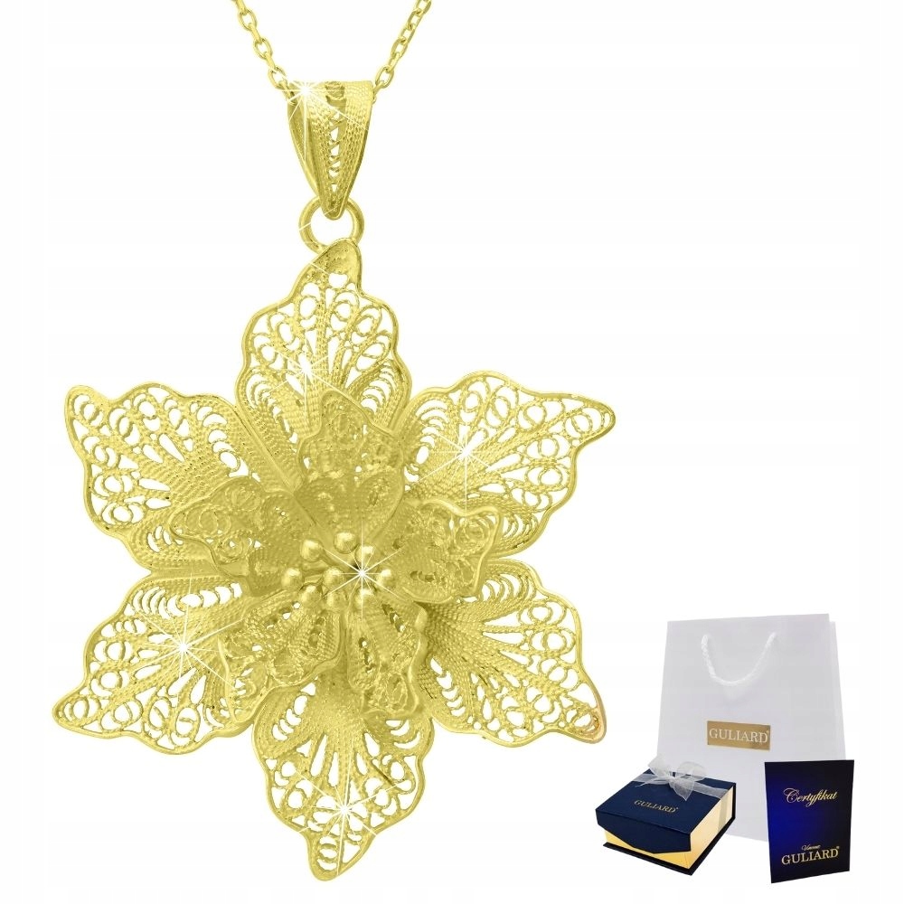 Zlatý náhrdelník s květinou, květina, stříbro 925