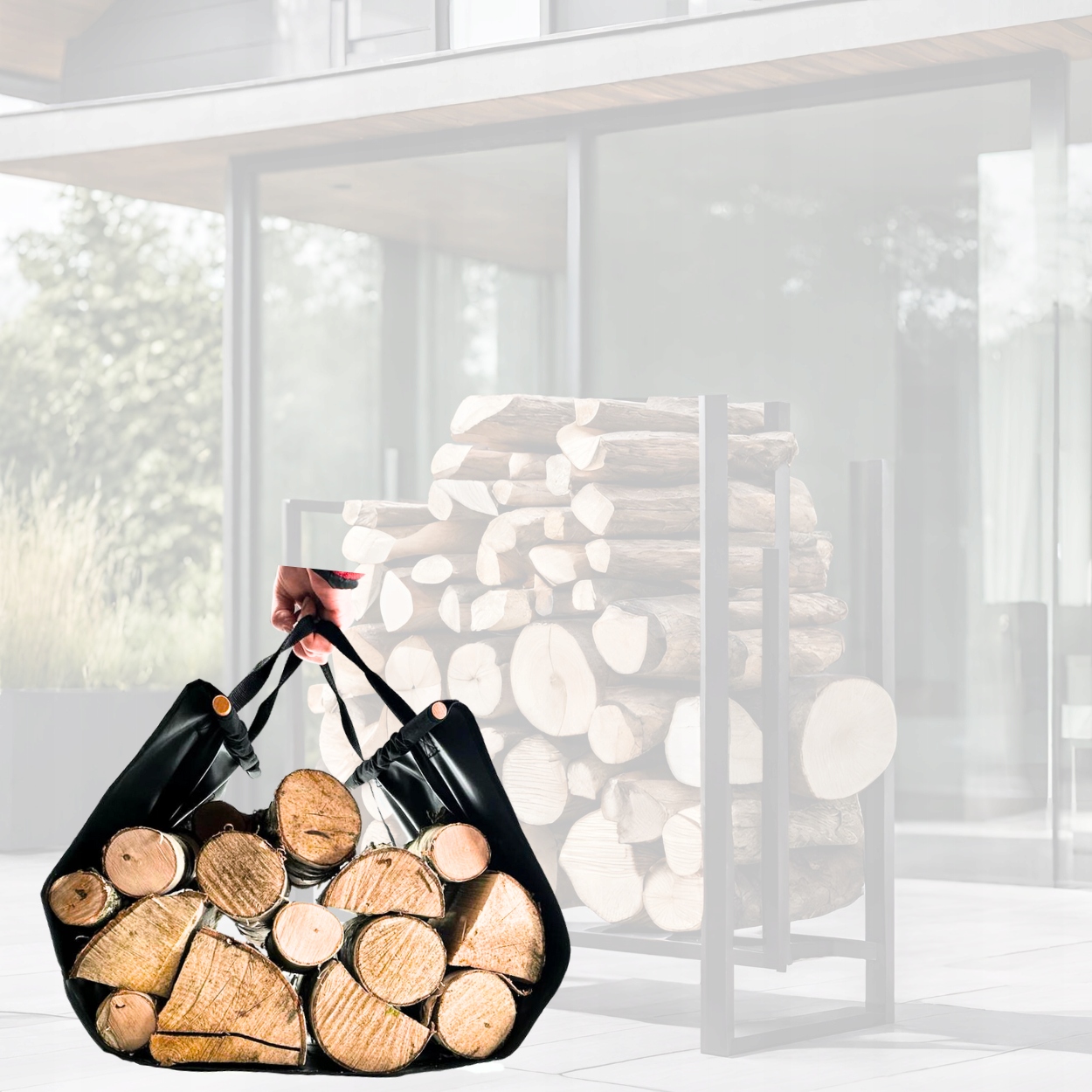 STOJAK KOSZ NA DREWNO KOMINKOWE METALOWY CZARNY PRZENOŚNY 50x51 CM + TORBA Rodzaj stojak