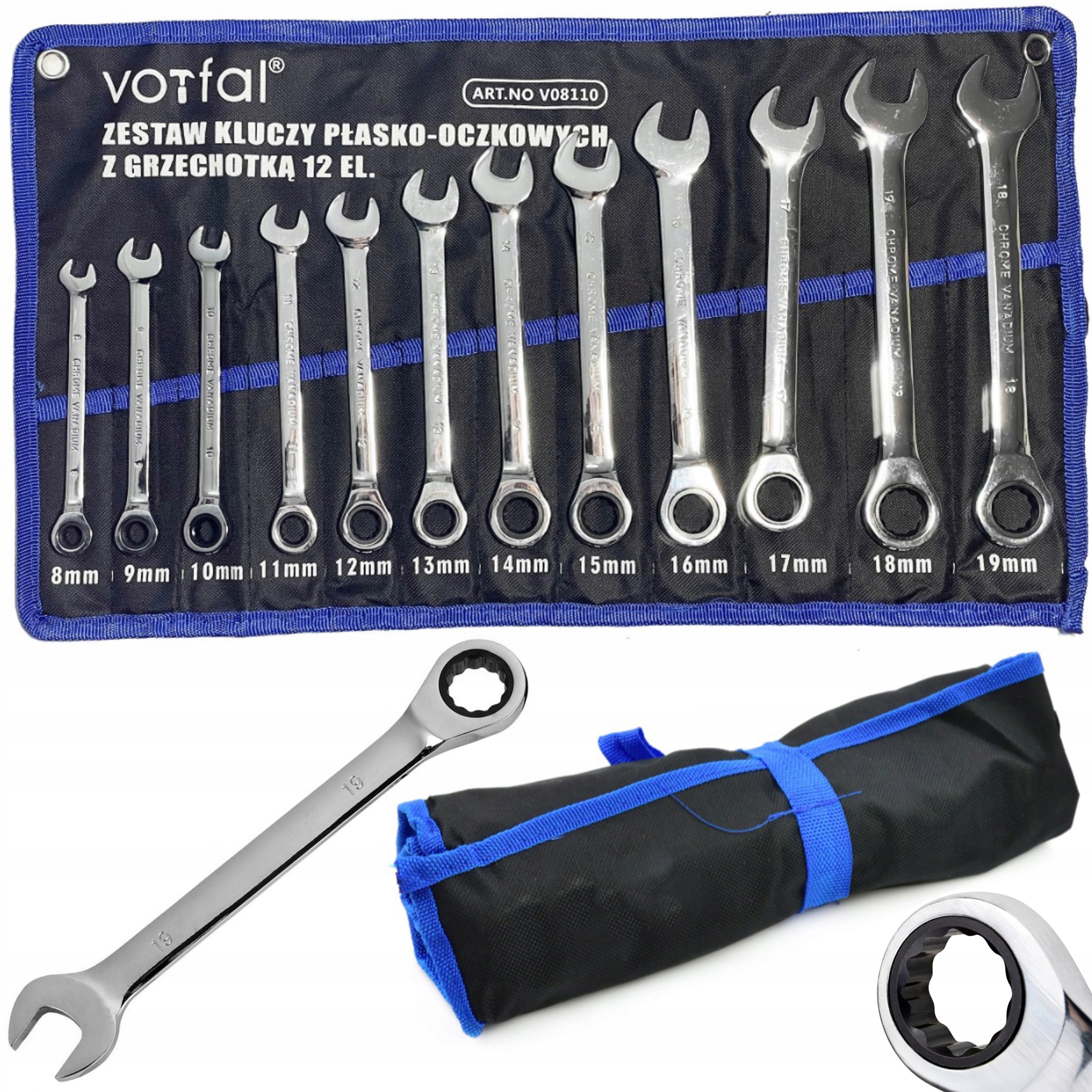 Klucze Płaskie Oczkowe Z Grzechotką Kute CrV 12-EL Proste