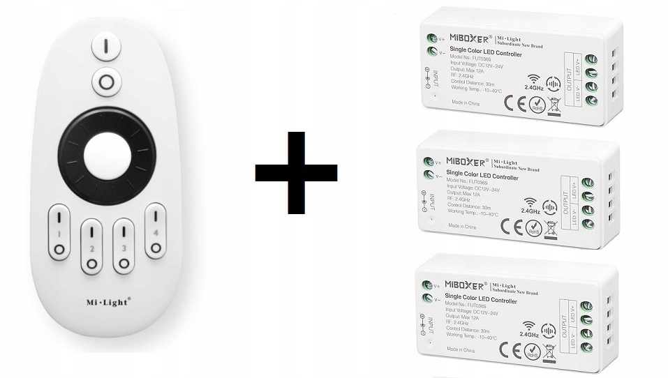 Zestaw Sterownik 3x Pilot do Led Mono 4 strefy