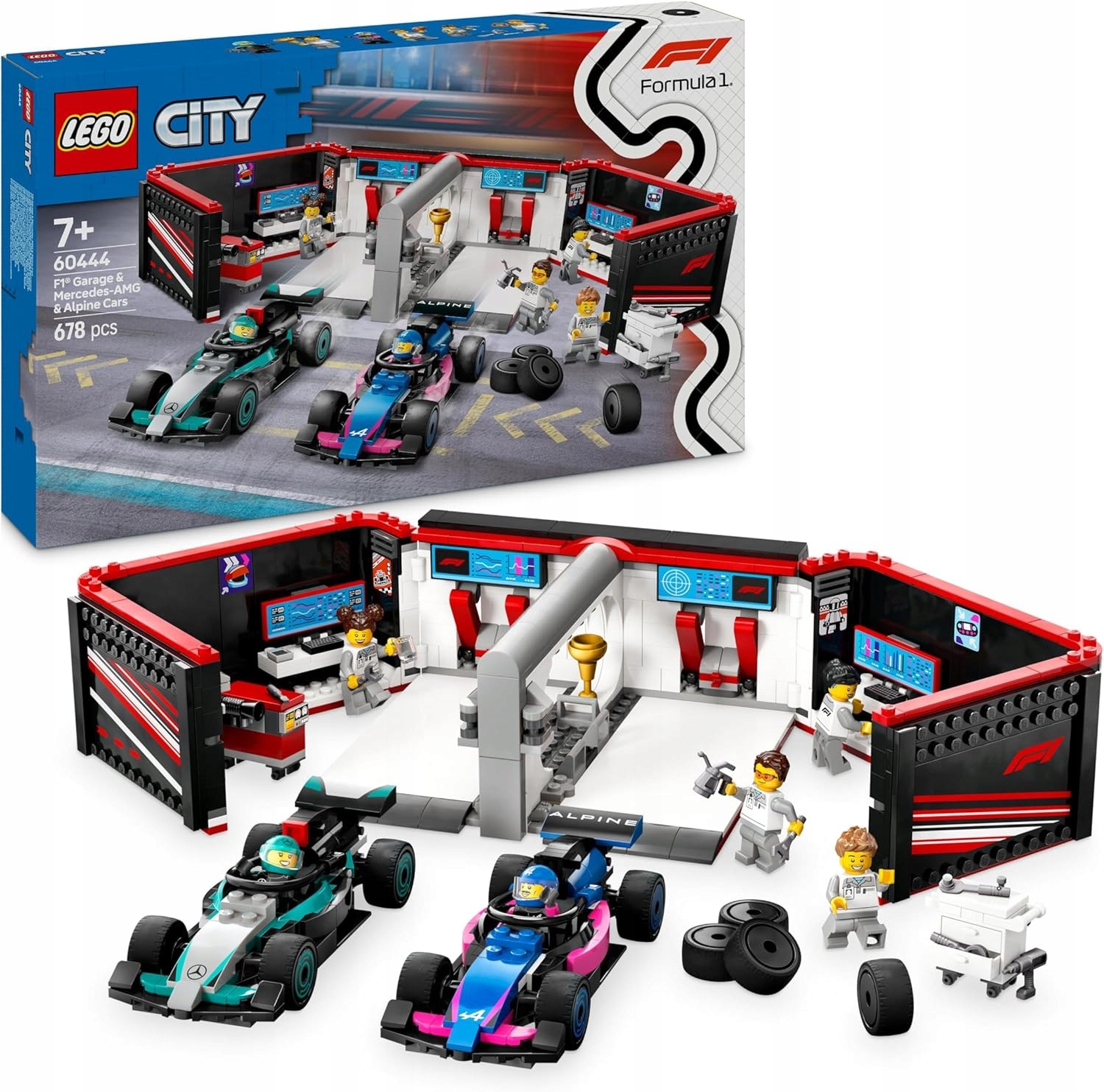 Lego F1 Garáž a bolidy Mercedes-AMG Alpine 60444 rozkládací dílna auta