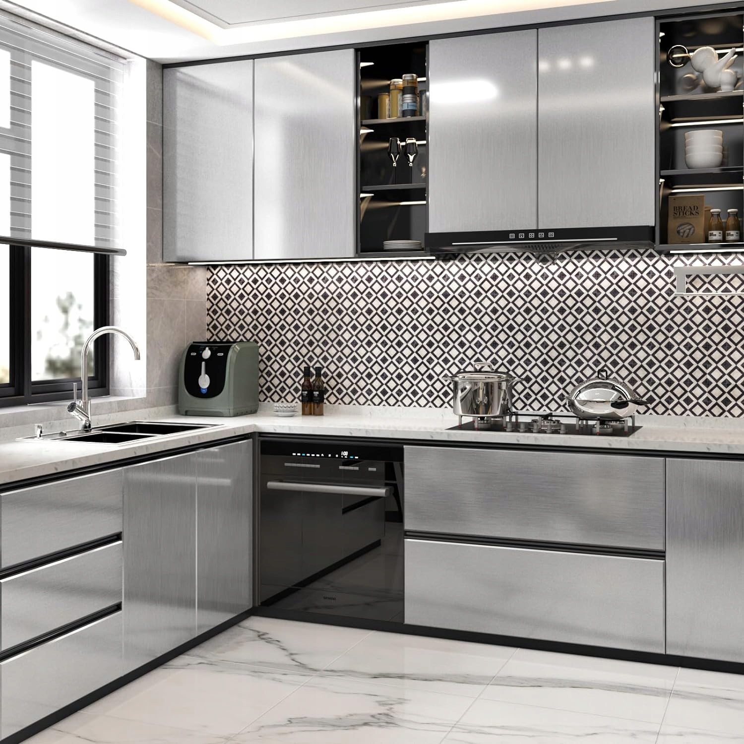 DEKORACYJNA DO SZAFEK KUCHENNYCH OKLEINA MEBLOWA KOLOR SREBRNA 300X60 CM Marka Bedee