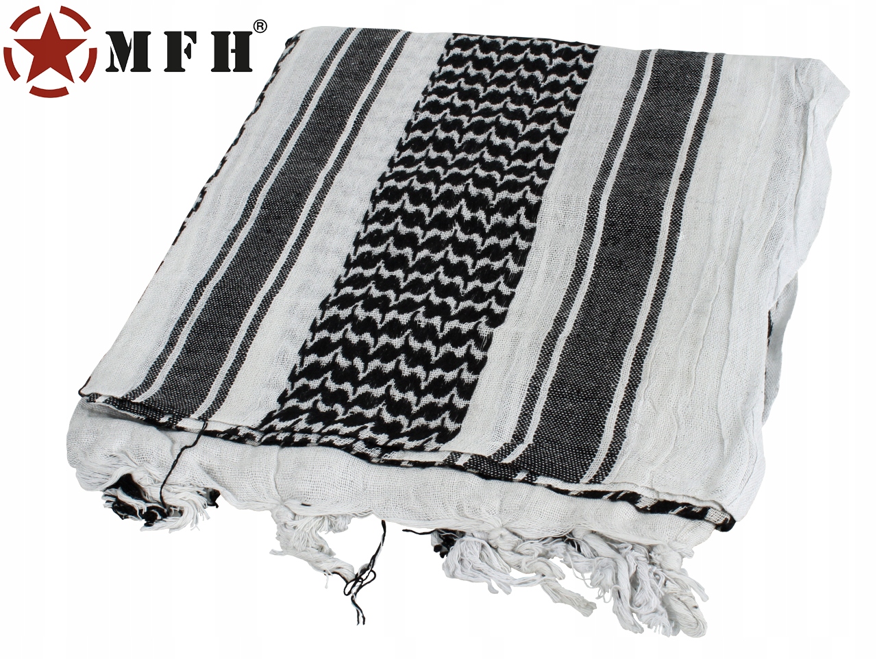 CHUSTA ARAFATKA OCHRONNA BANDANA BANDAMA Shemagh 110X110 MFH BLACK WHITE Marka MFH