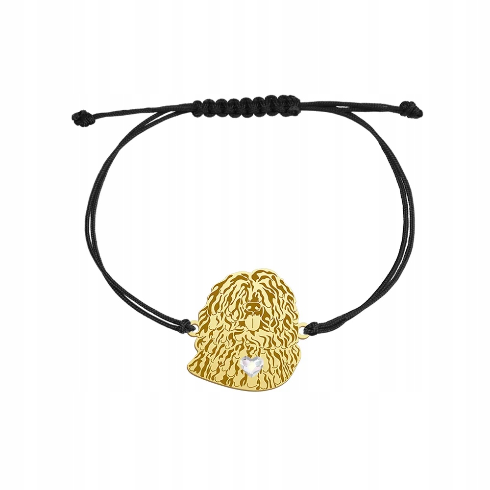 Zlatý náramek se psem Puli 925 Šňůrka Dárek Žena Gravírování Bonus