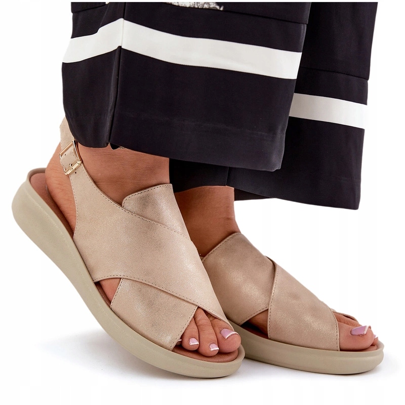 Dámské Eko Kožené Sandály Na Jemném Podpatku Jezzi Zlaté 41