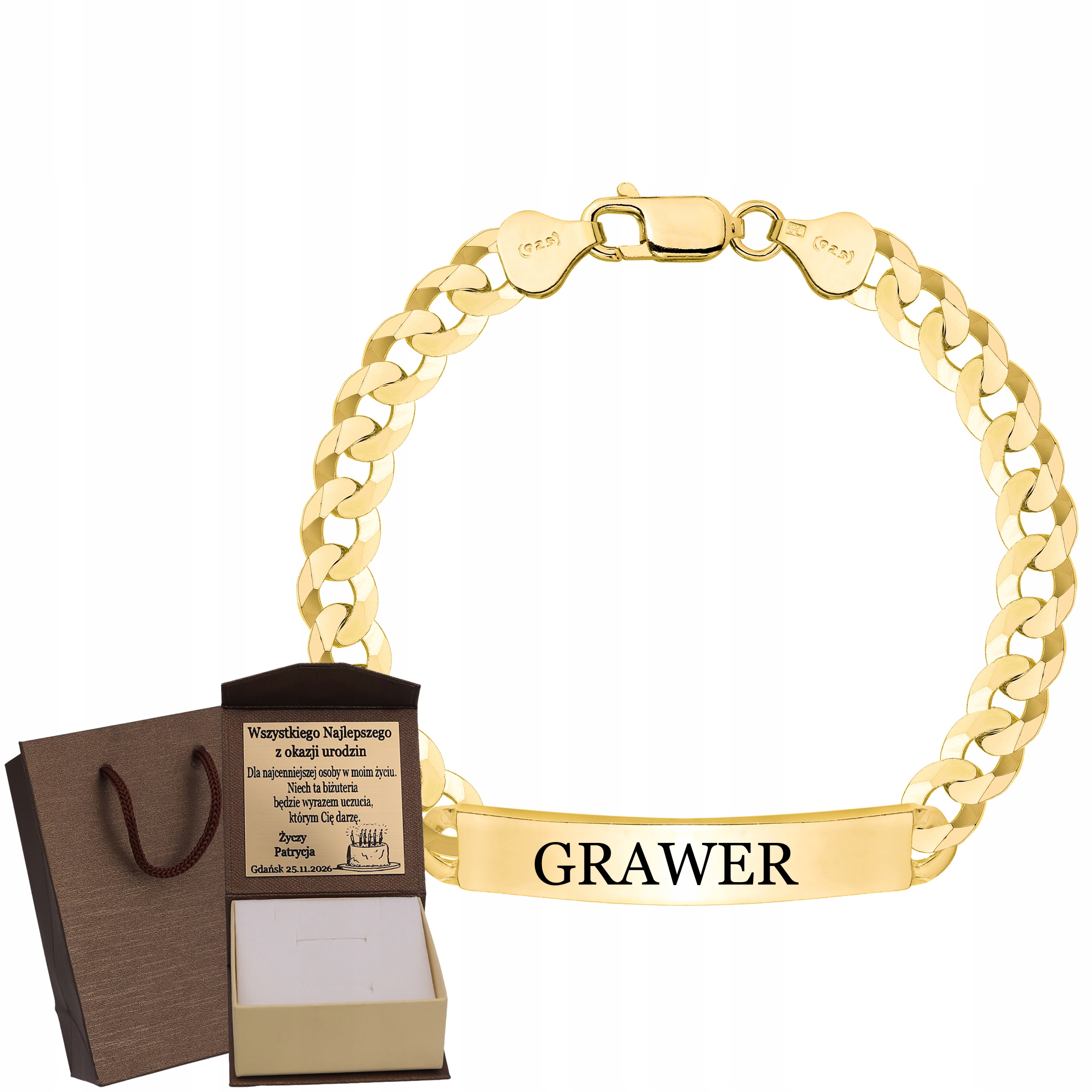 Pánský Náramek S Plátkem Ryzost 925 585, Gravírování Bonus