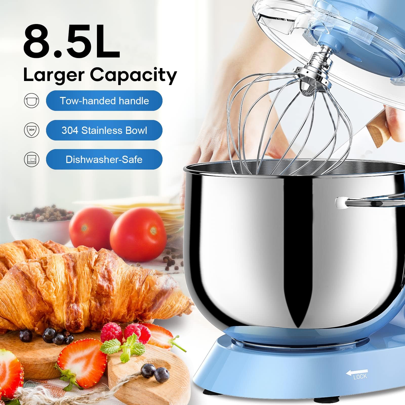 VEZZIO Robot Kuchenny 1500W Cicha Praca 10 Prędkości Misa 8.5L Niebieski — miniatura 5
