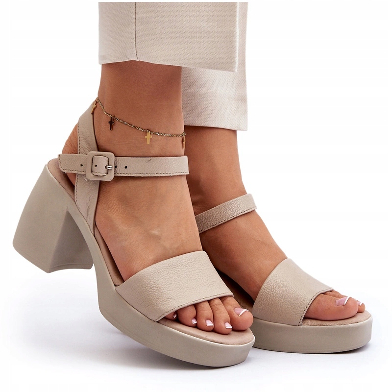 Zazoo 40386 Dámské Kožené Sandály Na Masivním Podpatku, Béžové, Velikost 38