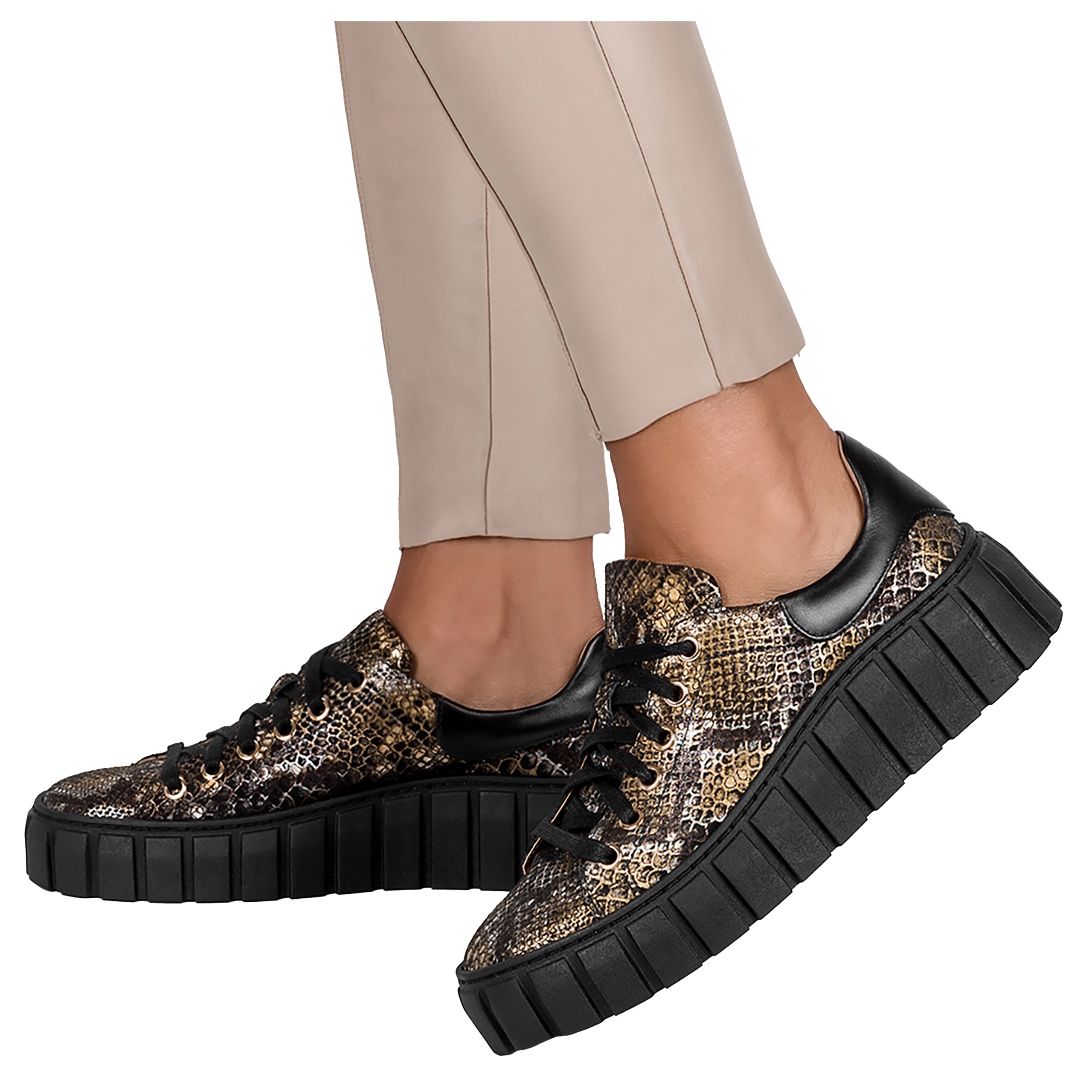 Černé dámské kožené tenisky na platformě Pohodlné, šněrovací, velikost 38