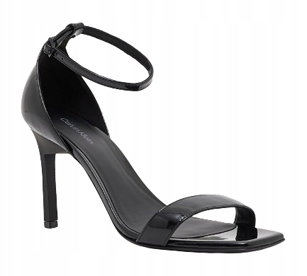 Calvin Klein Černé Lakované Sandály Na Podpatku S Páskem 39 3DA