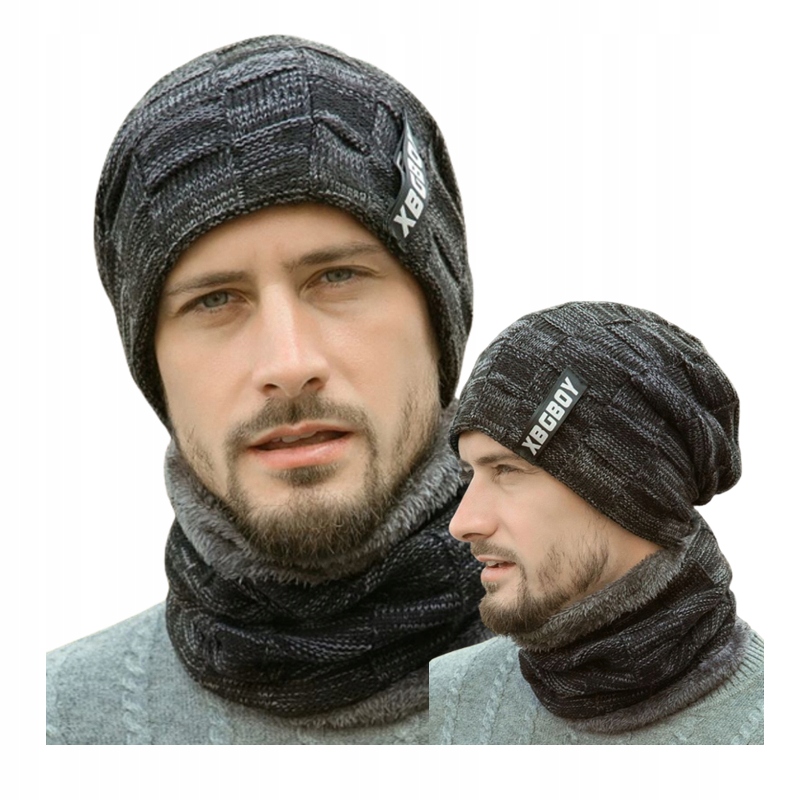 ZESTAW CZAPKA MĘSKA CIEPŁA UNIWERSALNA ZIMA KOMIN