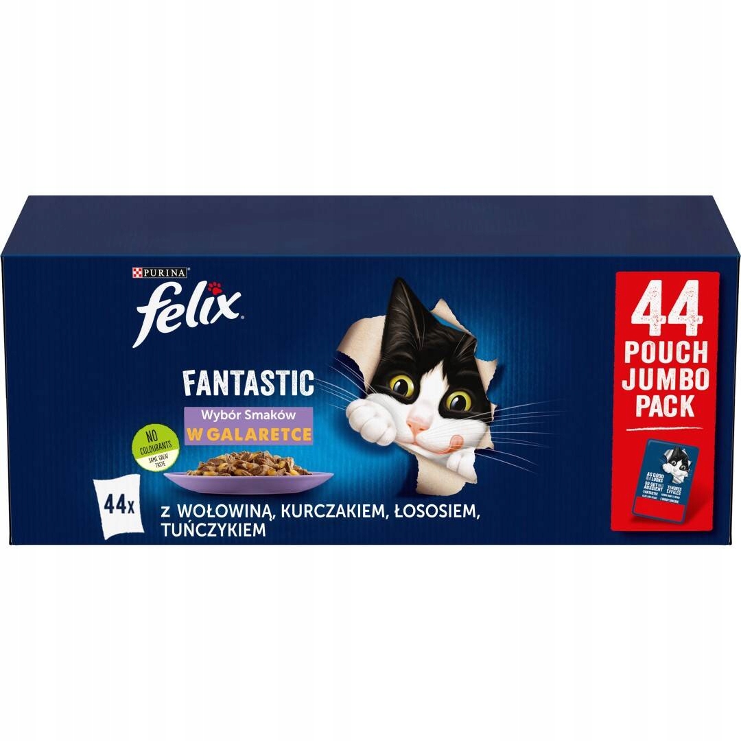 Levně Felix Fantastic Mokré Krmivo Pro Kočky s výběrem příchutí Želé 3,74 kg (44 x 85 g)