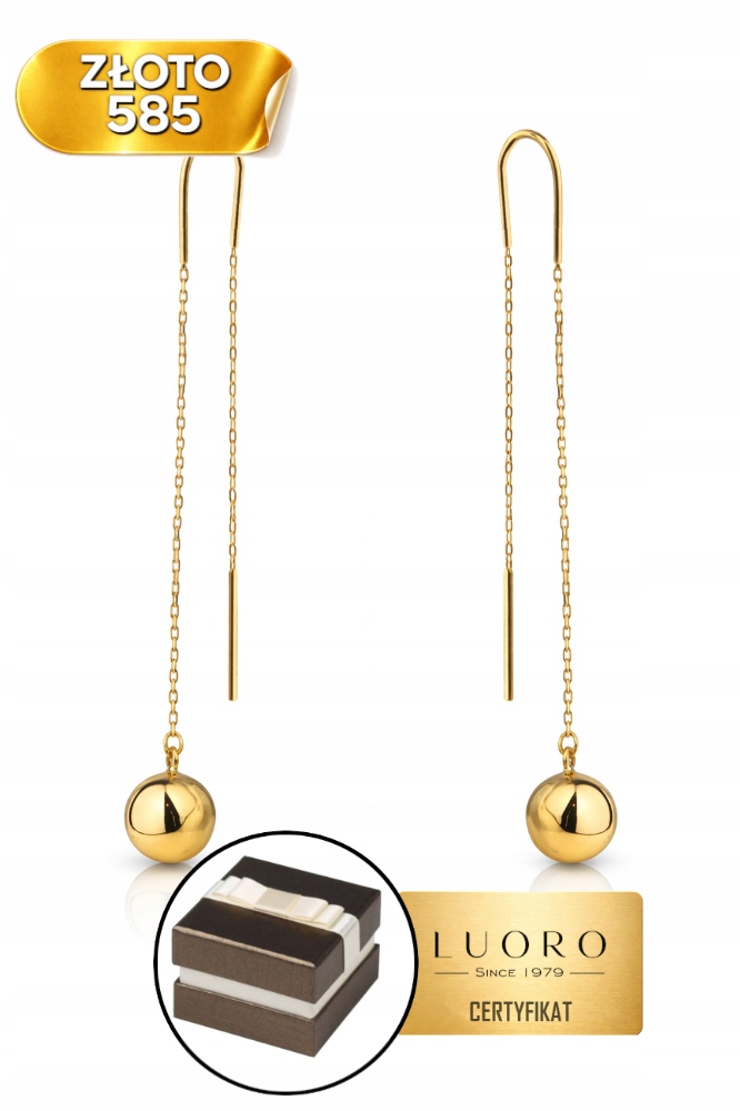 Zlaté Náušnice 585 14K S Provlékacími Hladkými Kuličkami 6 MM 5,5 CM Elegantní