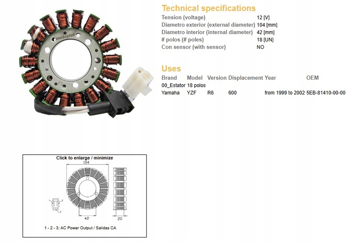 Dze Stator Yamaha Yzf 600 R6 '99-'02