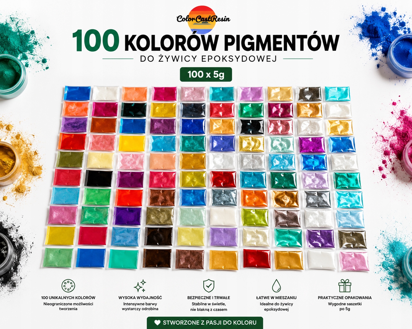 Sada 100 perleťových pigmentů pro epoxidovou pryskyřici 5 g ColorCastResin