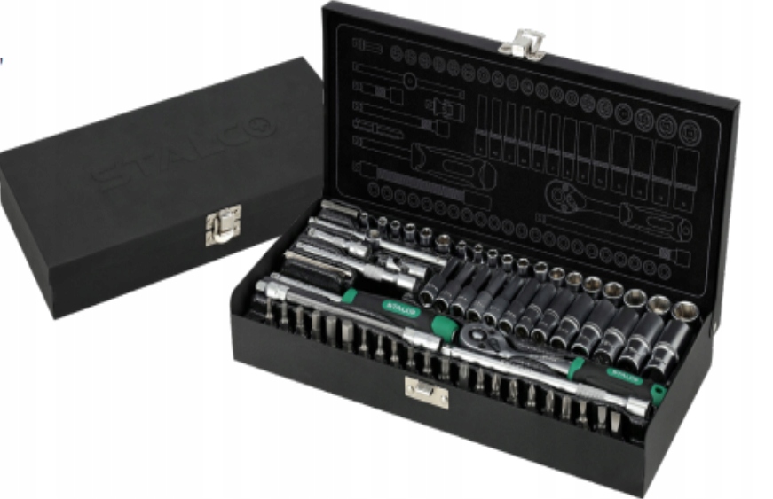 DUŻY ZESTAW NARZĘDZI KLUCZY NASADOWYCH Z GRZECHOTKĄ