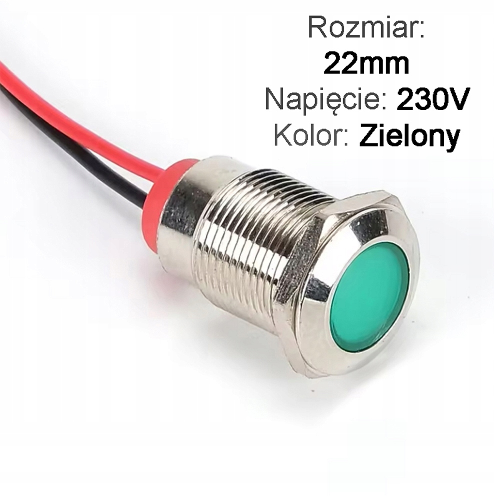 Lampka kontrolna deski rozdzielczej sygnalizacyjna Led 22mm 230V Zielona