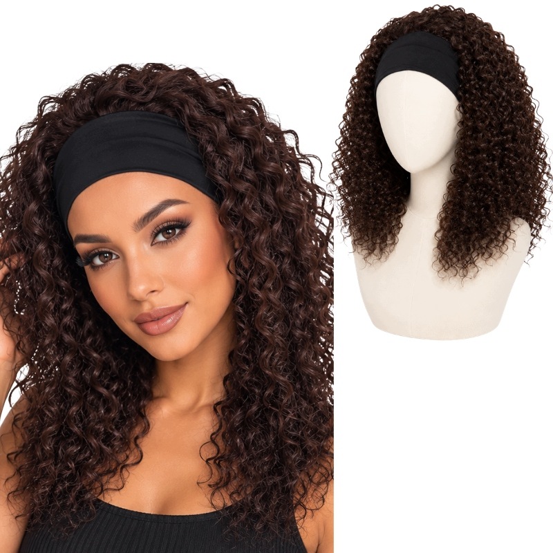 Peruka damska Headband Wig brązowa loki 50 cm syntetyczna opaska