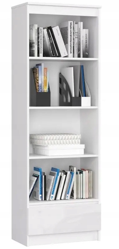 Regál R60 Clp biely lesk, knihy, 4 police Akd