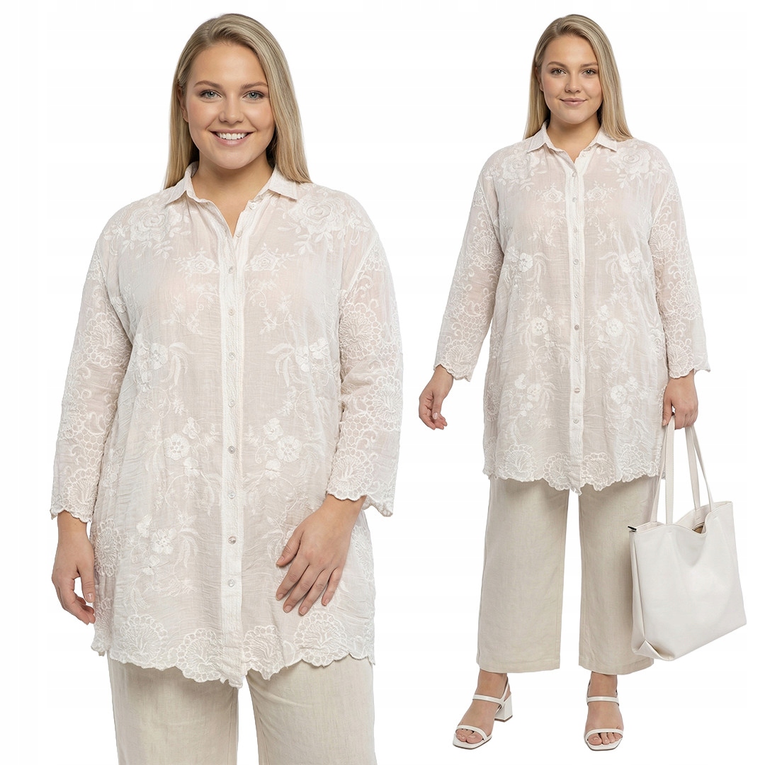 Ecru květinová košile plus size velikost 52/54