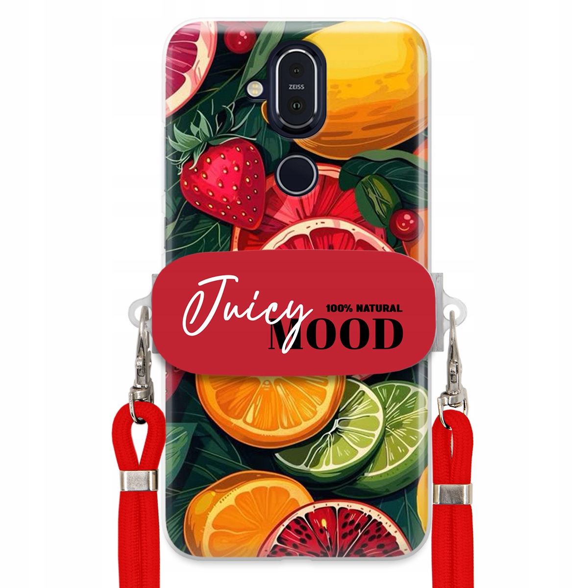 Puzdro pre Nokia 8.1 Červené vodítko Crossbody Módny držiak Juice Mood Ovocie