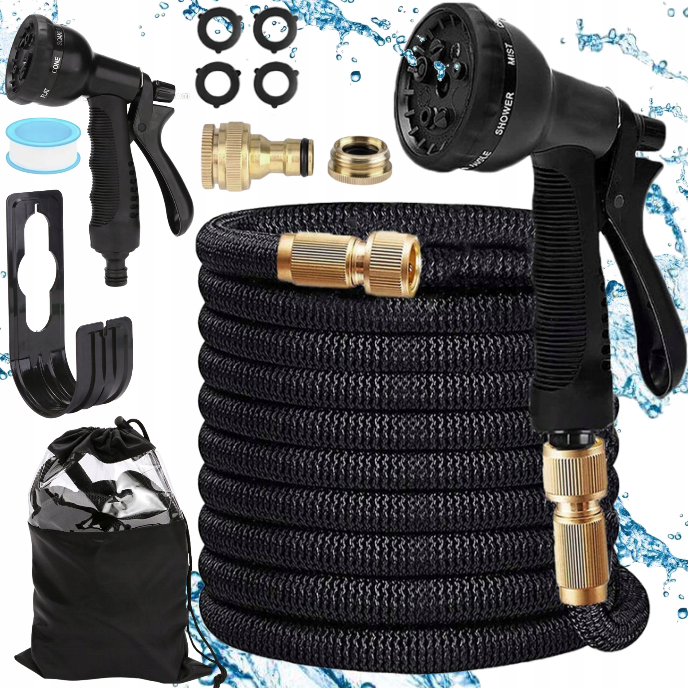 Hadice 45 m 8v1 Flexibilní Roztahovací Pistole Spojky Mosaz Set