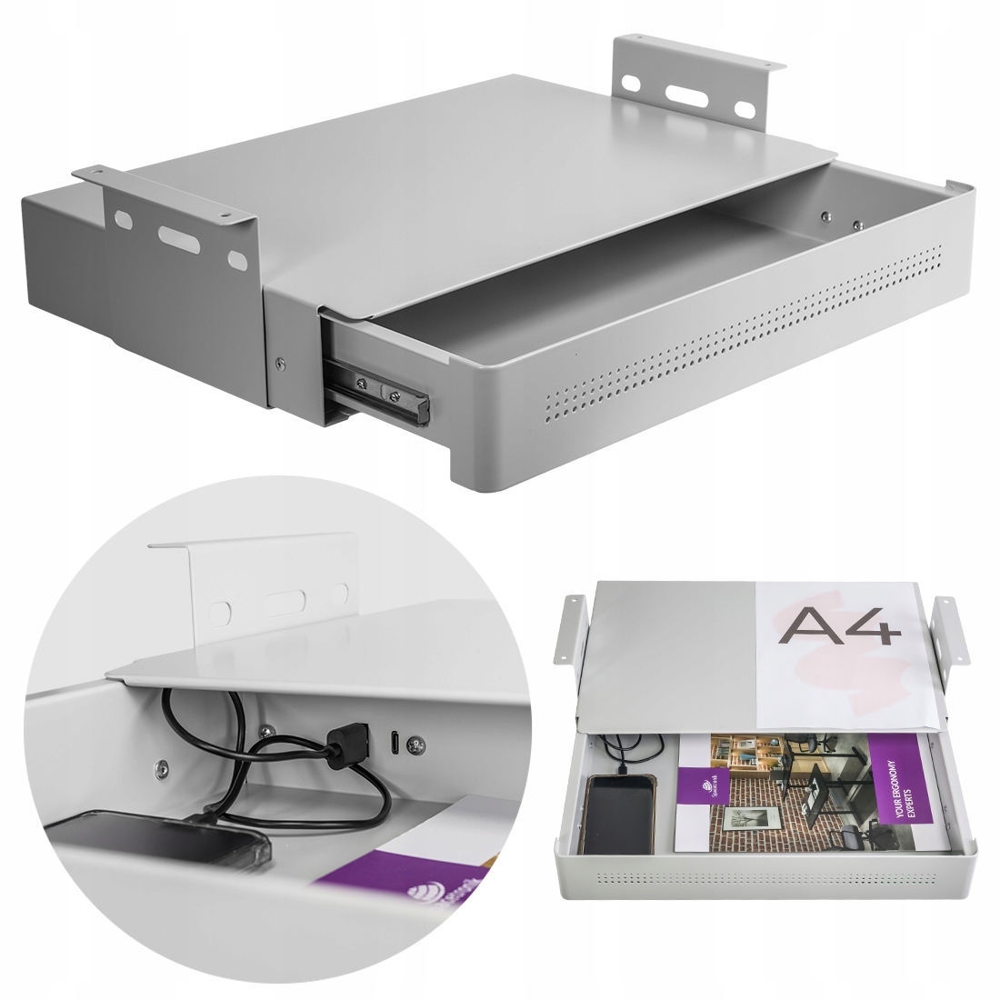 Kovová podstolová zásuvka Porty Usb-a/c Spacetronik 78x30 sivá