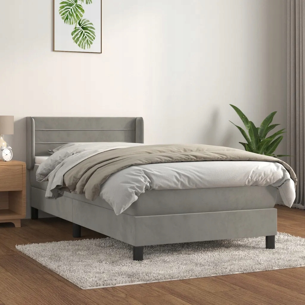 vidaXL Box spring postel s matrací světle šedá 100x200 cm samet