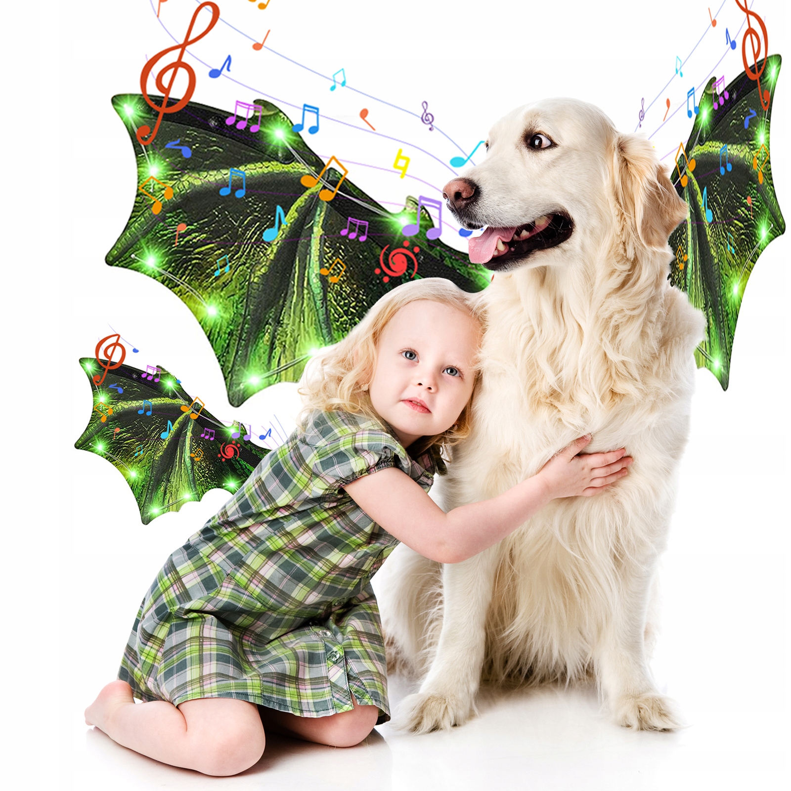 Levně Halloweenský Kostým Pro Psa Na Křídla Dinosaura Led Elektrický Zelený