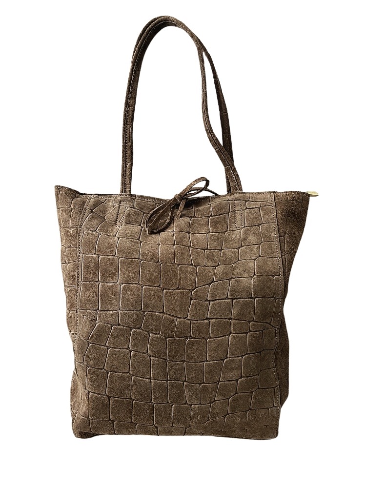Laura Biaggi semišová shopper taška taupe design se zavazováním