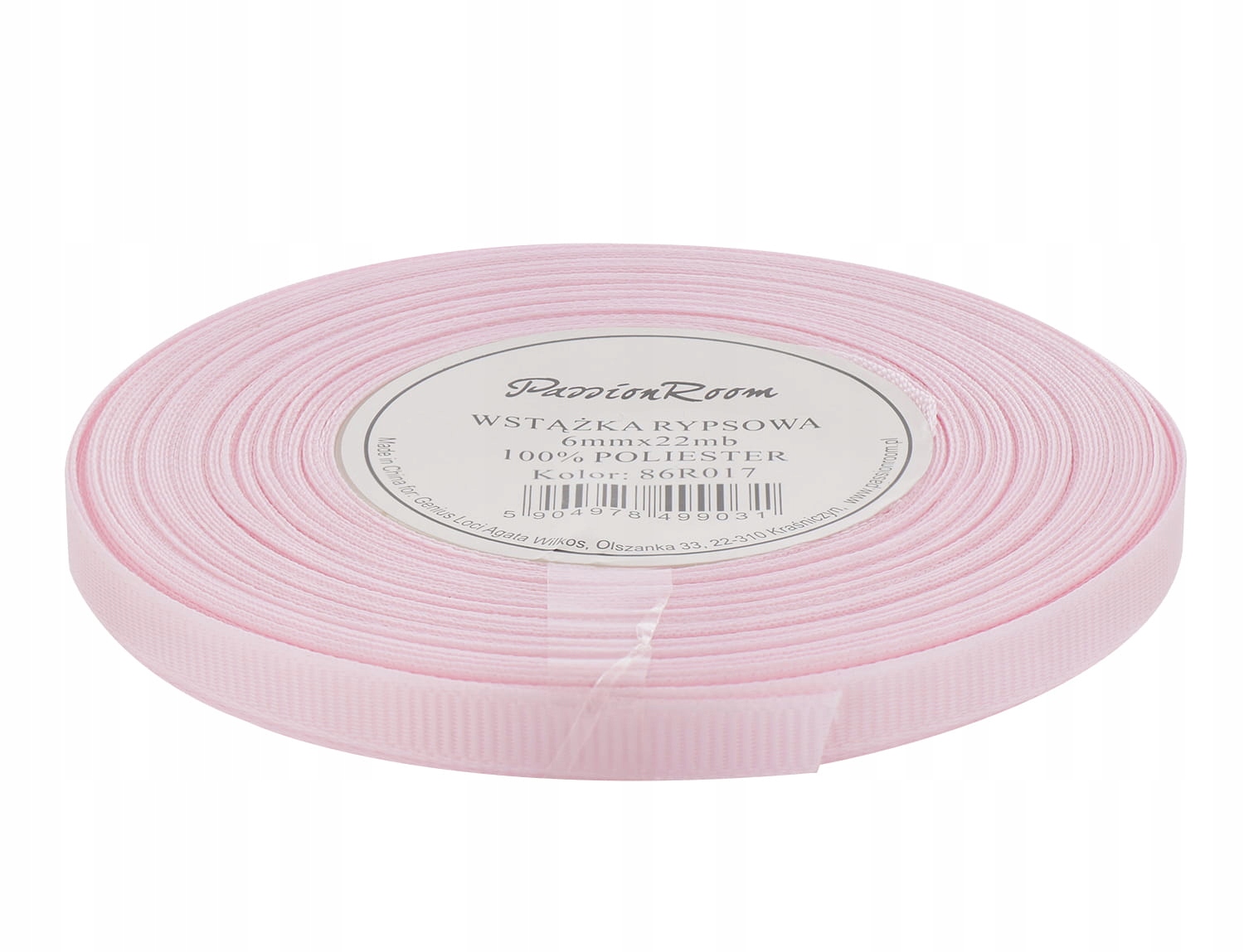 [86R017] Wstążka rypsowa 6mm 22mb bladoróżowa