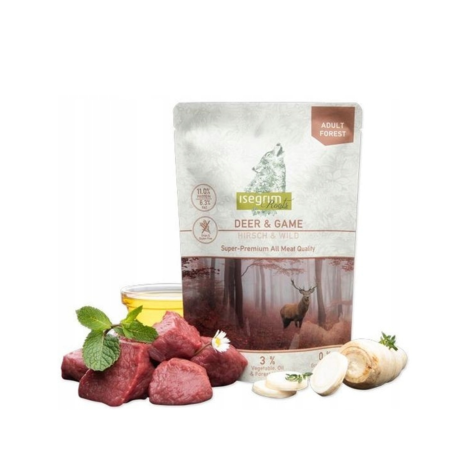 Levně Isegrim Premium roots Vlhké krmivo pro psy Adult Jelenina Zvěřina 12x410g