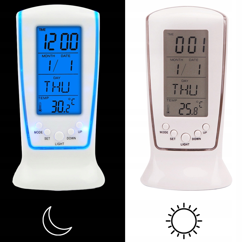STACJA POGODY TERMOMETR BUDZIK ELEKTRONICZNY LED Zasilanie bateryjne