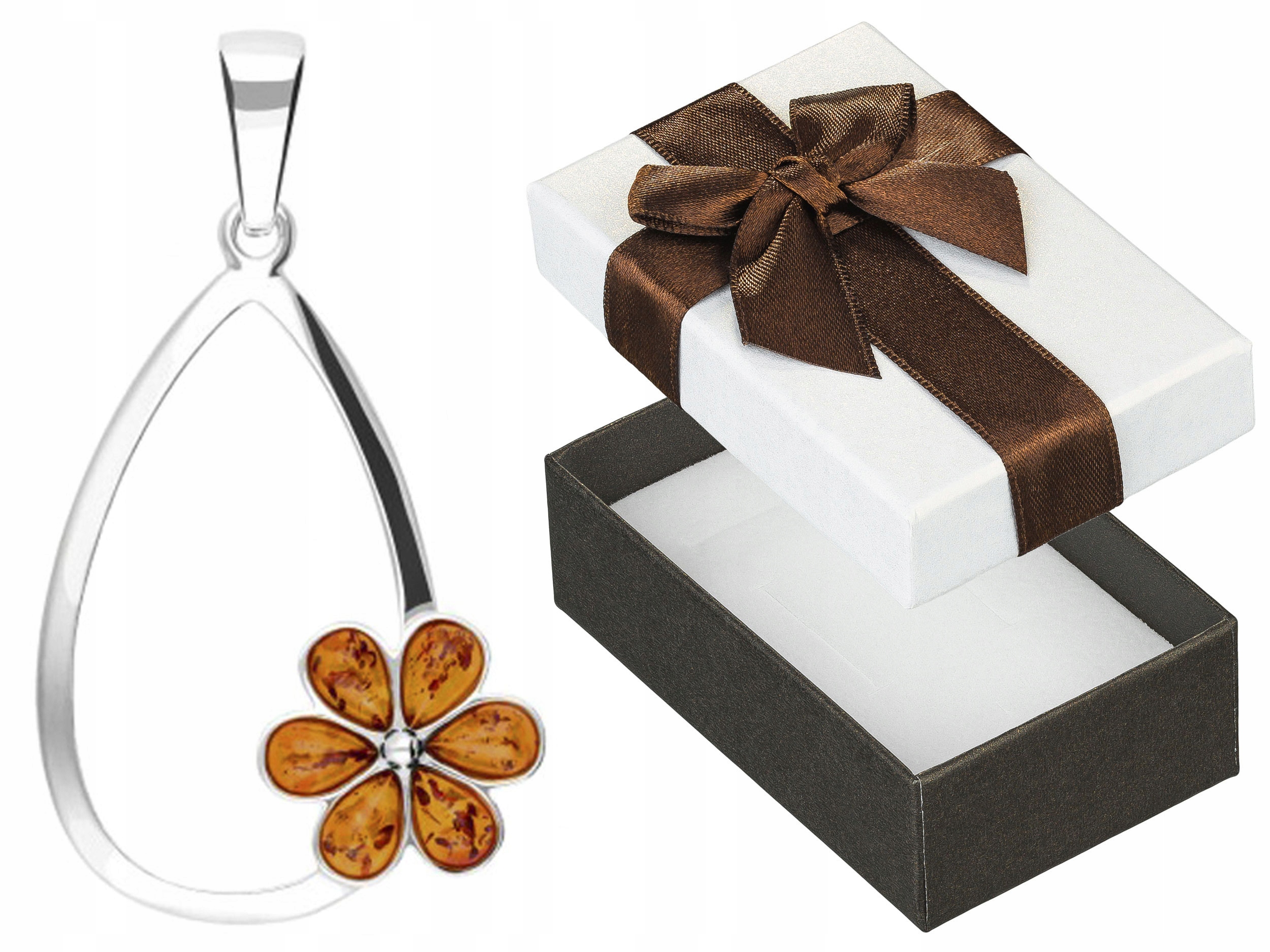 Velký stříbrný přívěsek Lžička s jantarem Dámský Přívěsek Květina Stříbro 925