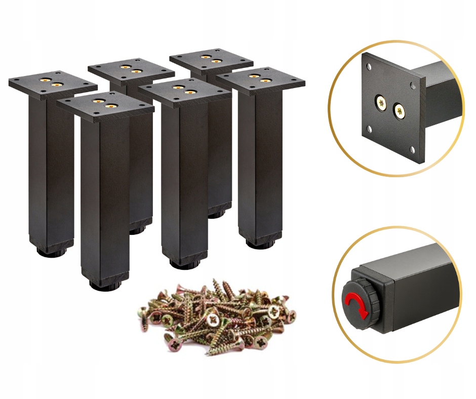 6 X Silná Noha Nábytková Noha Nastavitelná Noha Pro Nábytek 40 CM Černá Vruty