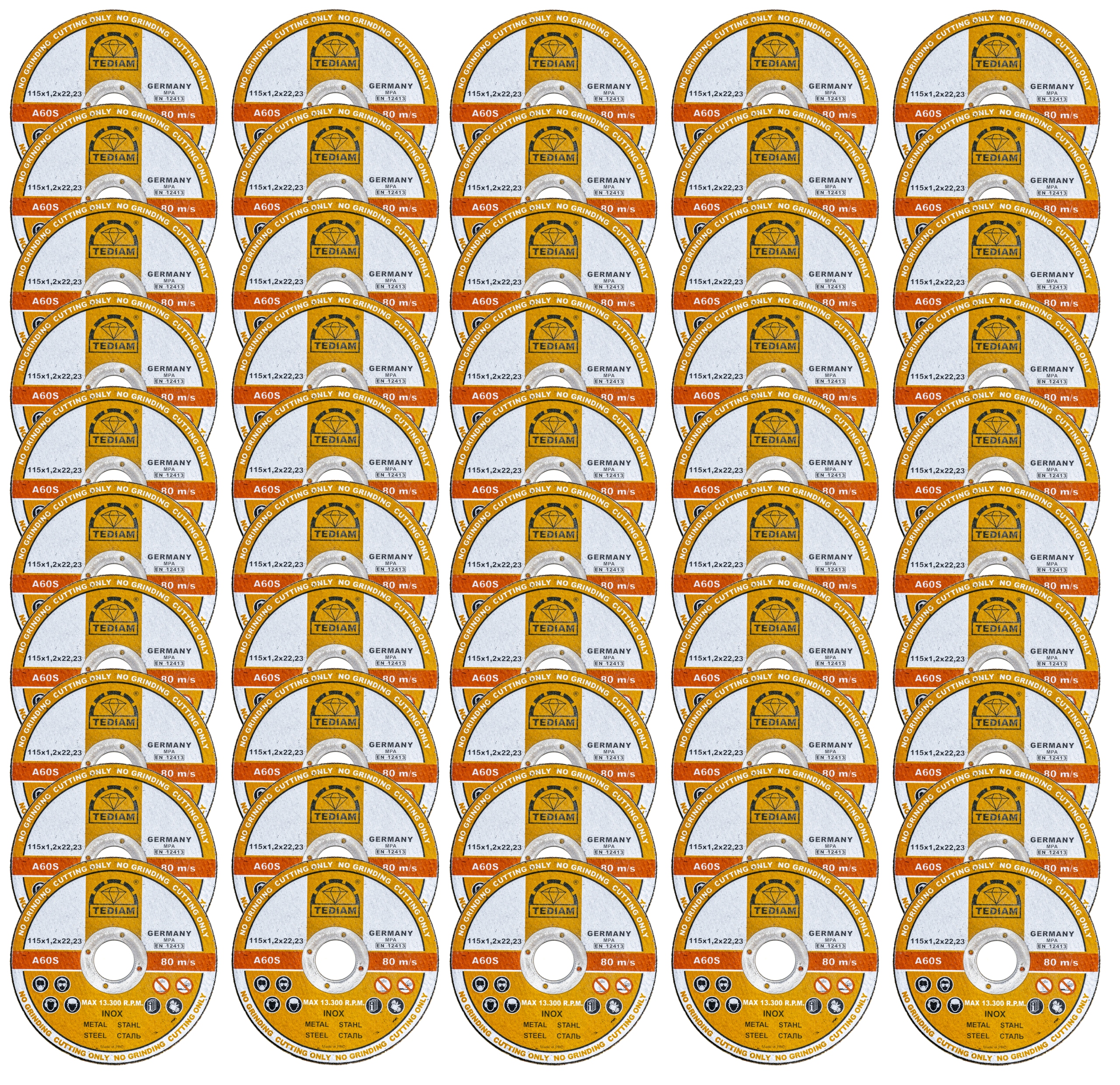 TARCZE TARCZA DO CIĘCIA METALU STALI INOX 2w1 115 x 1,2 TEDIAM MOCNE 50 SZT