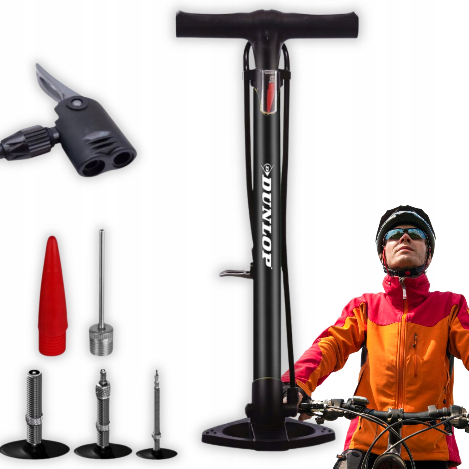 POMPKA ROWEROWA SAMOCHODOWA PODŁOGOWA DUNLOP + 2 KOŃCÓWKI