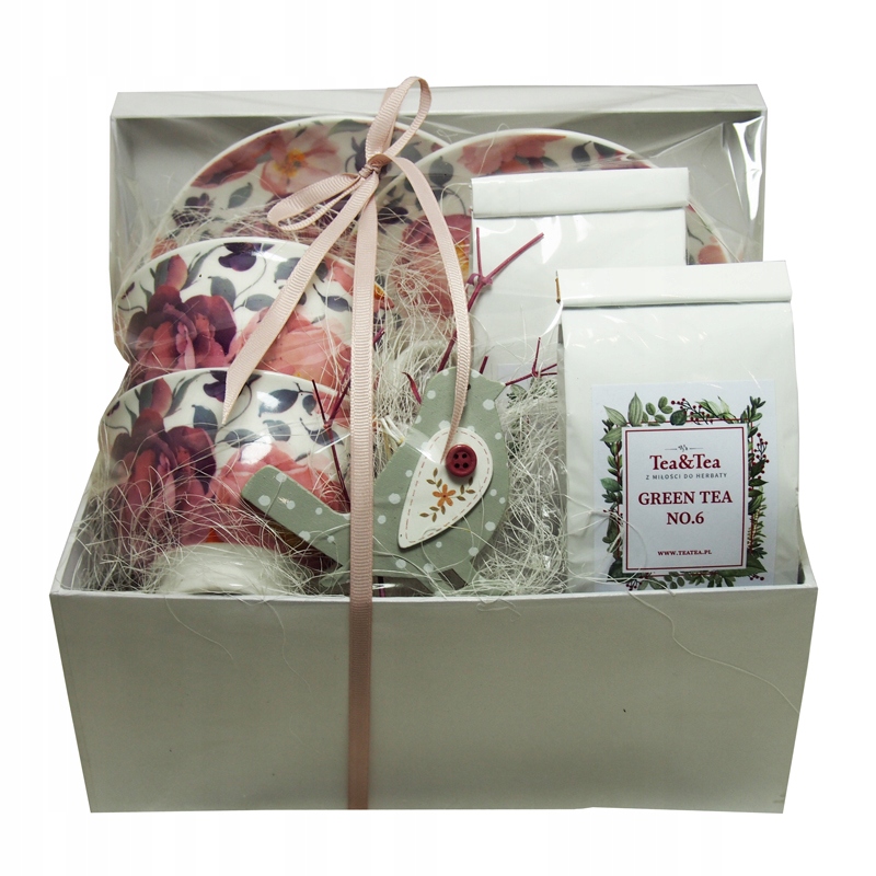 Levně Dárková sada 2 šálků Pink Rose s čajem