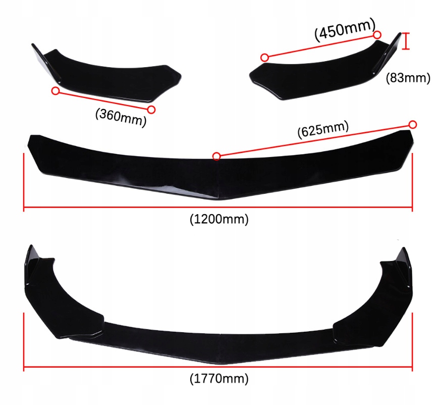 UNIWERSALNY SPLITTER DOKŁADKA PRZEDNIEGO ZDERZAKA SPOILER CZARNY POŁYSK EAN (GTIN) 5903857910285