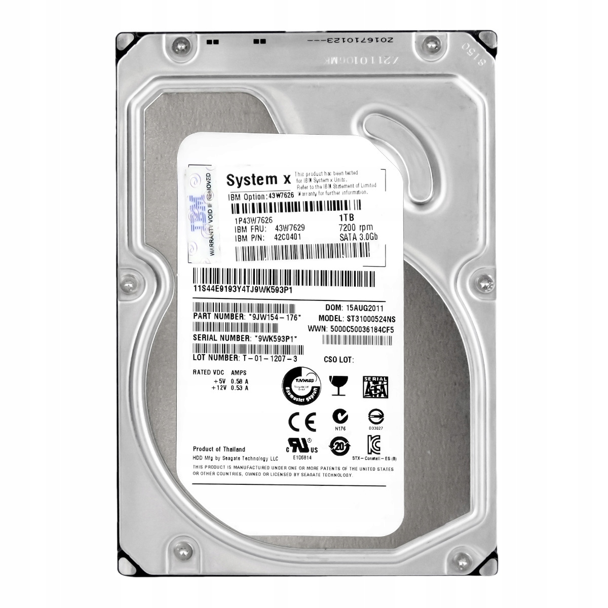 Ibm 43W7629 42C0401 1TB 7.2K 32MB Sata II 3.5'' ST31000524NS