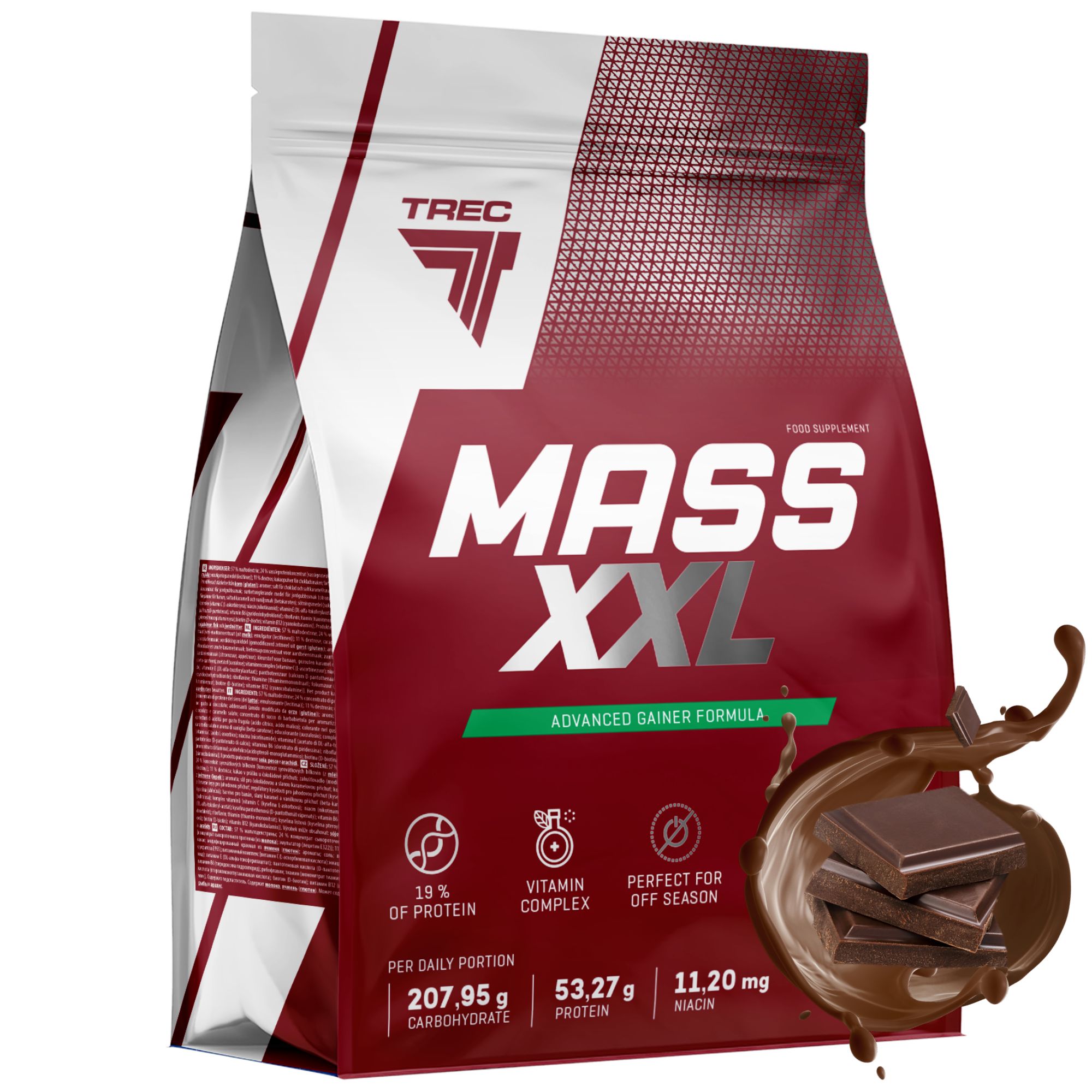 Trec Gainer Mass XXL Čokoládový 4800g|Syrovátkový Koncentrát Syrovátky Bílkoviny