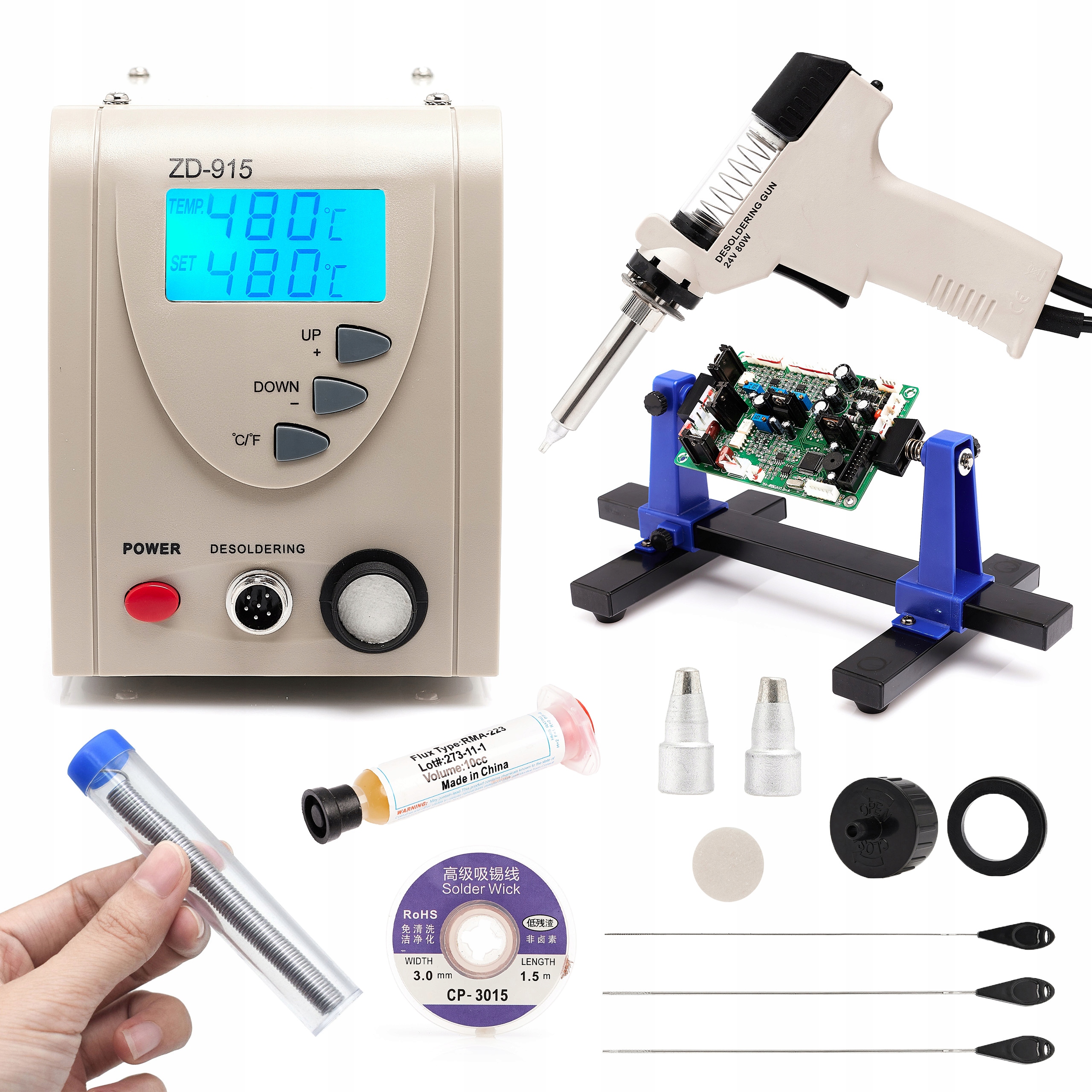 Výkonná Odpájecí Stanice ZD-915 140W Držák Tavidlo Páska