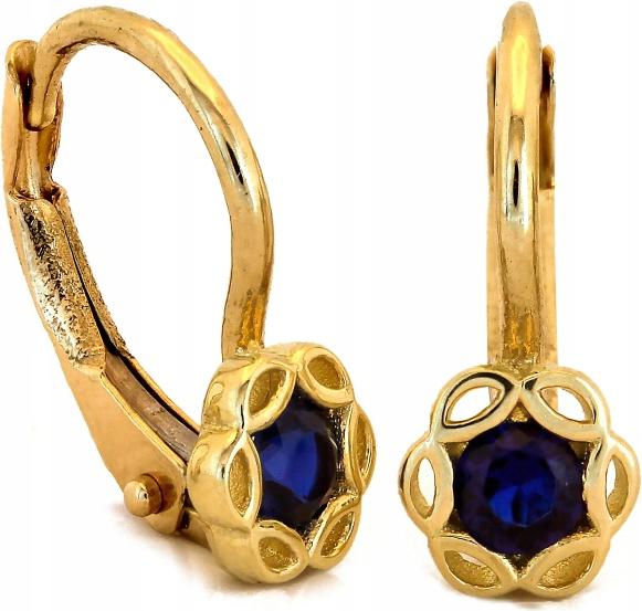 Zlaté náušnice 585 pro dívku s tmavě modrým očkem 14K, módní