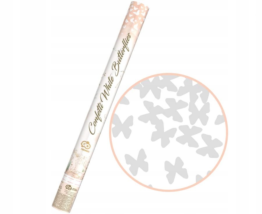 Konfetti pneumatyczne Motylki, papierowe, białe / 60 cm Płeć uniseks