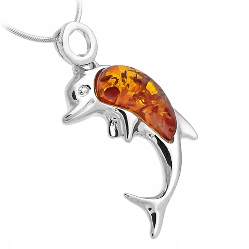 Stříbrný Delfín přívěsek s přívěskem Stříbro 925 s přírodním Jantarem